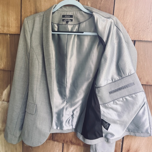 RW & CO 14 Stretch Lining Suit Jacket Gray Office Career Blazer One Button Shawl - Picture 8 of 14